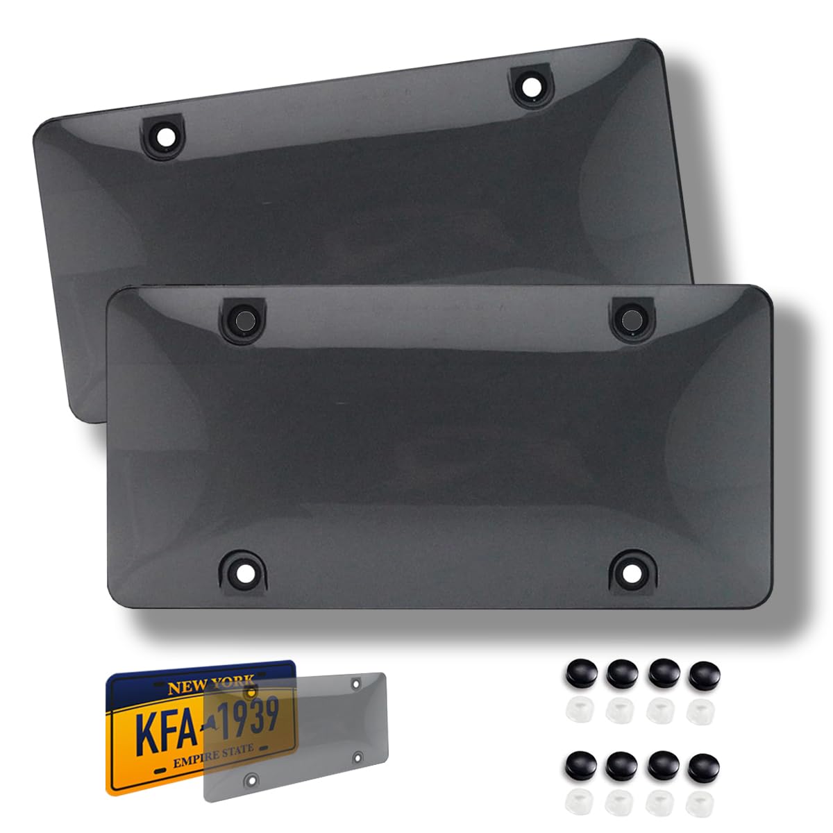 Photo 1 of 2 Pack Not Transparent License Plate Cover, Car Front and Rear License Plate Holder Shield Weather & Scratch-Resist Protector fits US Plates with Screws & Caps