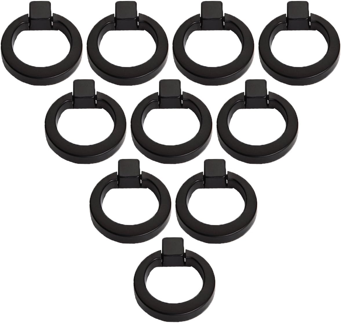 Choubao 10pcs Cabinet Drawer Ring Handles Vintage Round Zinc Alloy Drop Handle Knob Dresser Wardrobe Cupboard Pulls Kitchen Cabinet Door Knobs - Black