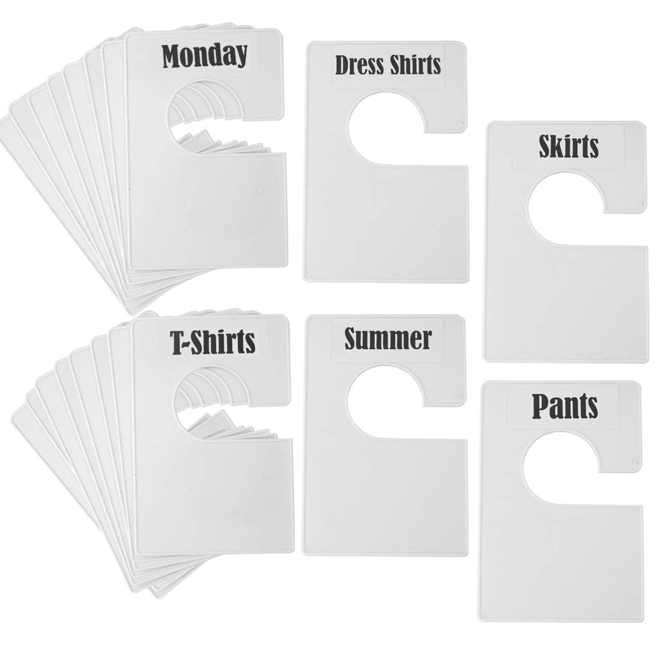 DiriUK 32 Pack Large Closet Clothing Wardrobe Dividers, White Rectangular Closet Organisers Arrange Clothes by Clothing Type Or Age, Plus 150 1 inch Labels and 40 Large Blank Labels(Pearl White)