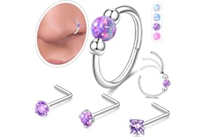 AMASIS Opal Nose Ring Studs Horseshoe Nose Rings Hoops Stud 316L Stainless Steel Nose Rings Round CZ Square Screw L Shaped Nose Stud Hypoallergenic Nostril Piercing Jewelry for Women Men