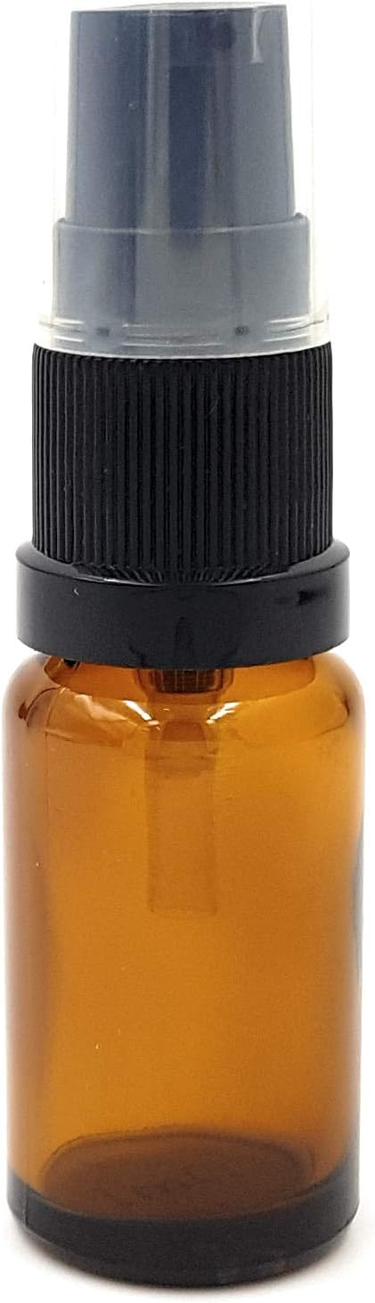 1 x 10ml Amber Glass Aromatherapy Bottle with Black Serum Pump