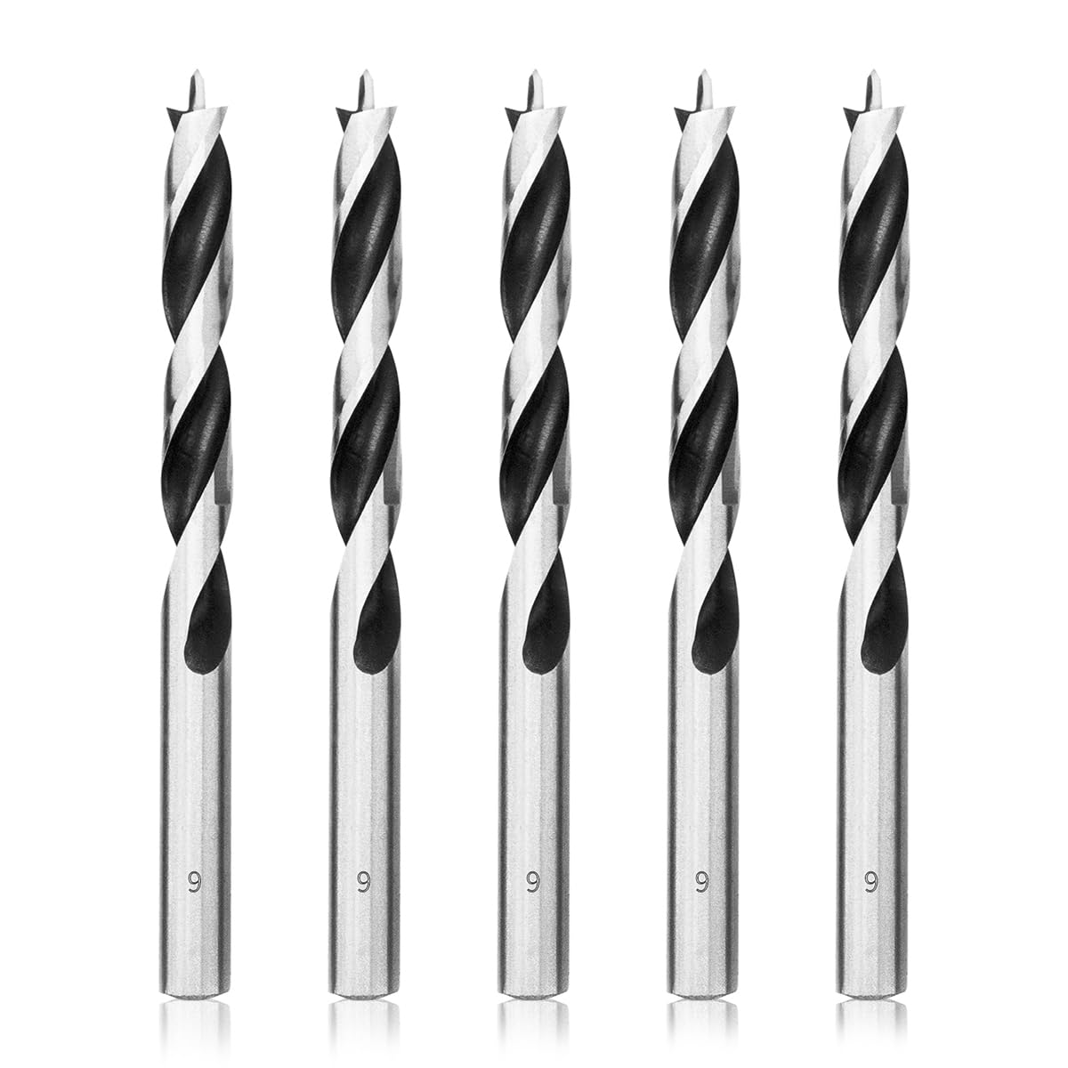 Meccion Wood Drill Bits 9mm 5Pcs Brad Point Auger Drill Bit Professional Woodworking Lip and Spur Drill Bit for Wood