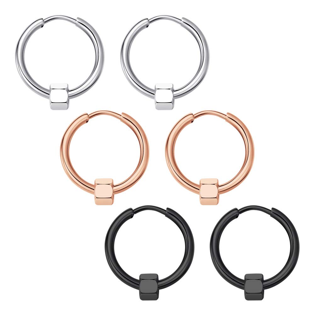 MODRSA 3 Pairs Hoop Earrings Set Hypoallergenic Endless Cartilage Huggie Earrings Sleeper for Women Men Inner Dia 18MM