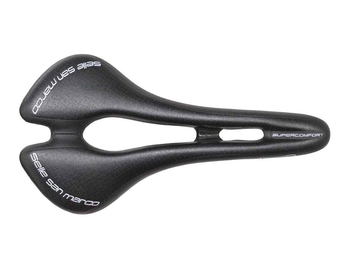Selle San Marco - Aspide Supercomfort Open-Fit Dynamic Wide, Gravel Bike Saddle with Wide Seat and Oversized Gel Padding, Curved Shape and a Steel Alloy Rail - Black - L2