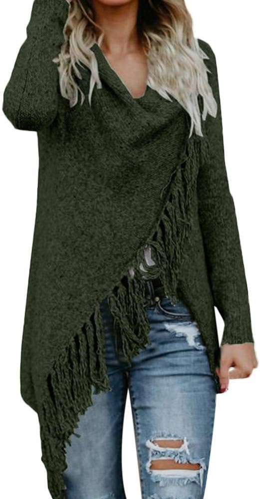Rambling Women Cardigan Shawl Tassel Slash Irregular Hem Cowl Neck Pullover Outwear Coat
