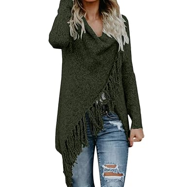 iHENGH Damen Herbst Winter Bequem Lässig Mode Frauen Streifen Poncho Herbst Quasten Slash Gradient Schal Saum Fransen Lose Pu