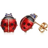 Petite Red Ladybug Black Spots Costume 925 Sterling Silver Rose Gold Beetle Stud Earrings Ladybird Jewelry Halloween Party Accessories for Women