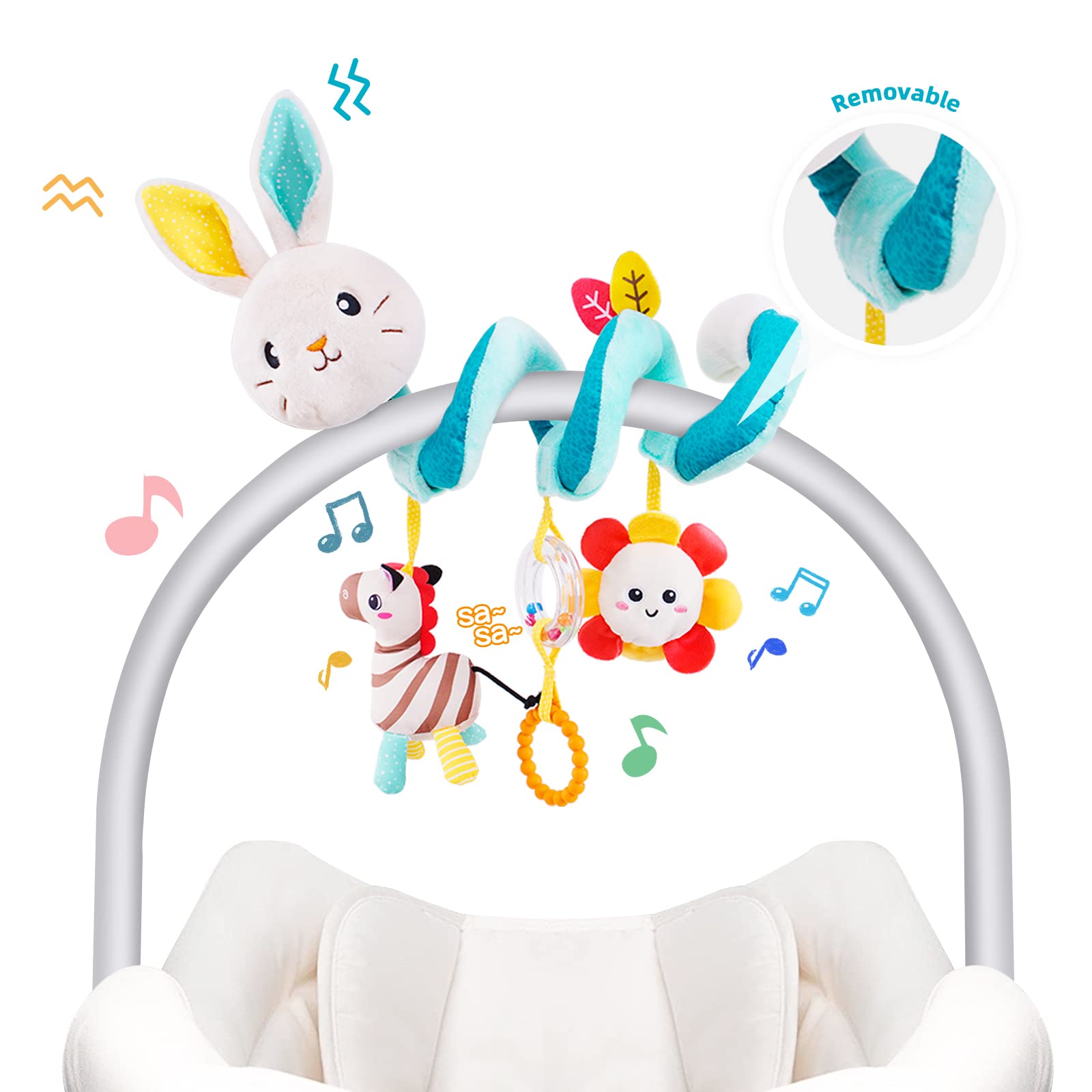 Koty Car Seat Toys, Infant Spiral Plush Toys, Baby Stroller Toys Hanging Crib Activity Toy for CarSeat Crib Bed Stroller, Rabbit Hanging Rattle Gifts for Babies 0-6 Months（Rabbit）