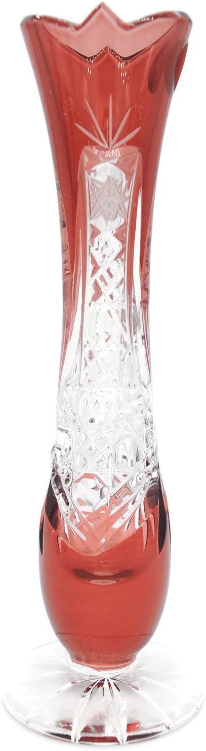 Kardas Crystal (TM Bohemia LEADED Crystal Glass SHAPPILO VASE Roman Pattern (Small, Vino Red)