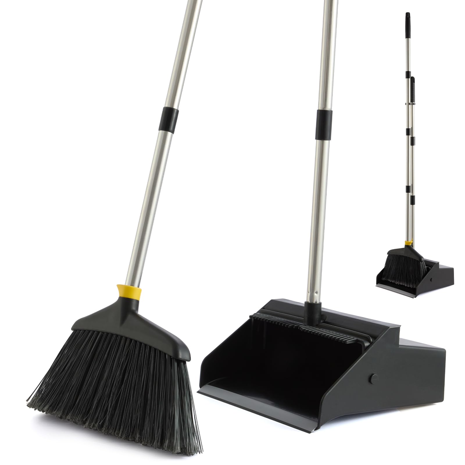 Photo 1 of Commercial Broom and Dustpan Set, Broom with Dustpan Combo Set, Outdoor Brooms Sweeping for Floors, Pet Hair, Leaf, Dust Pan Broom Sets for Garage Courtyard Kitchen Home Lobby Indoor