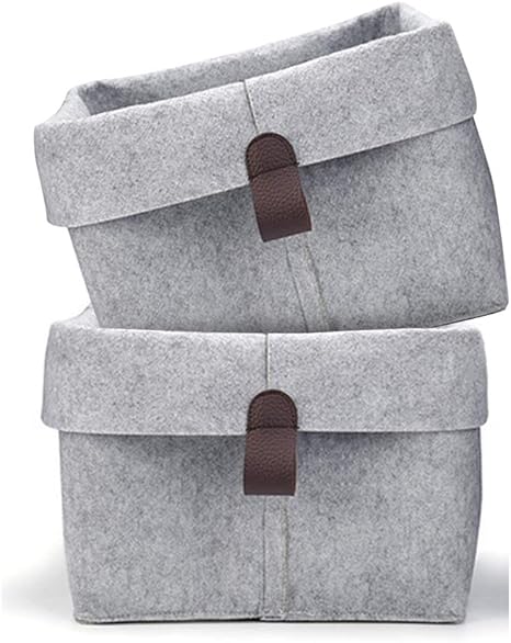 Amazon 収納バスケット 2個セット フェルト 折りたたみ式 収納かご 収納ケース 小物 ストレージバスケット おもちゃ収納 化粧品収納 雑物収納 布製収納箱 インテリア グレー かご バスケット オンライン通販