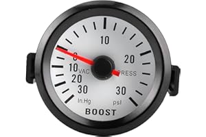 Turbo Boost Gauge,Universal Boost Pointer Gauge Vacuum Pressure Meter 0‑30PSI 12V Blue LED Dial 52mm Dia for Cars Motors