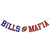 Bills Mafia Banner - Go Bills Sign, Football Party Decor, Bills Football Game Day Party Decorations Blue & Red Glitter