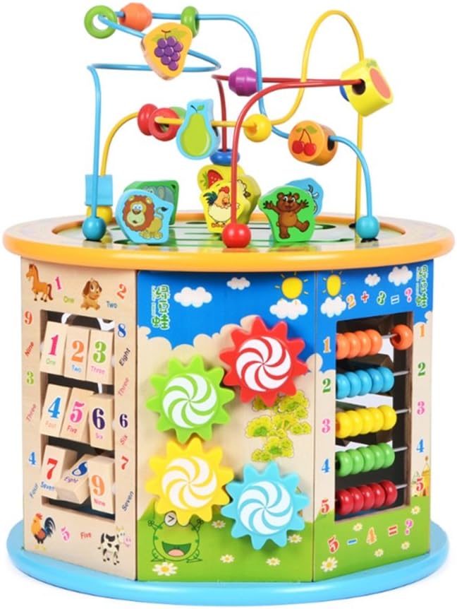 MEIDUO toys Large 8 in 1 Bead Maze Cube First Toddlers Learning Toy Wooden Activity Center Educational Toys for Babys Kids