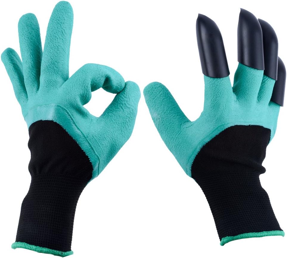 WILKER Garden Genie Gloves with Right Hand Fingertips Sturdy and Uniex Claws Quick & Easy to Dig and Plant , Safe for Pruning, Weeding, Seeding (one pair)