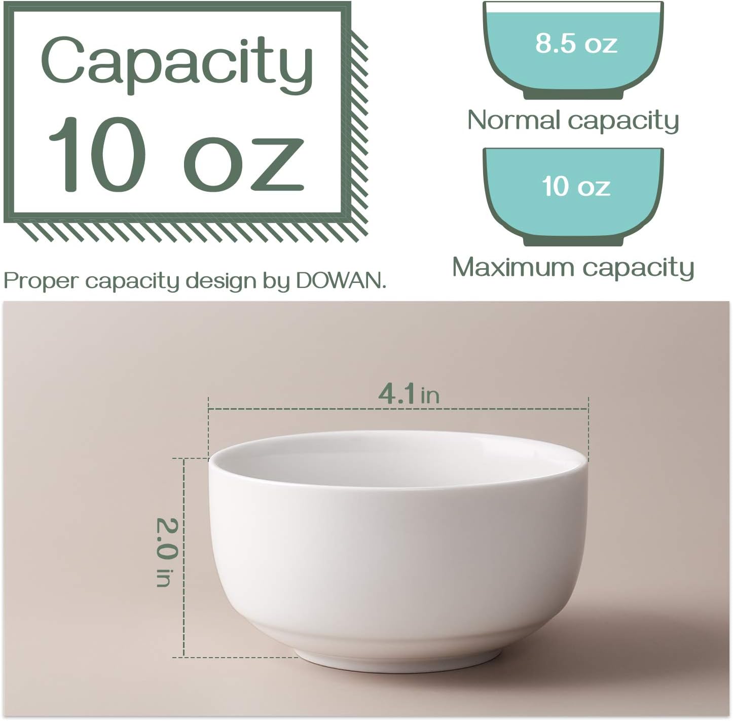 DOWAN 10 Ounces Porcelain Bowls Set, 6 Packs, Small Bowls, Ceramic White Bowls for Kitchen, Prep, Side Dishes, Cereal, Ice Cream Bowls, Microwave Safe, White: Kitchen & Dining