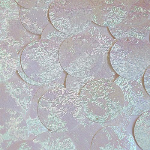Sequin 30mm Round White Iris Rainbow Swirl Texture Couture Paillettes. Made in USA. Loose sequins for embroidery, bridal, applique, arts, crafts, and embellishment.