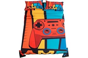 ADASMILE A & S Teens Gamer Bed Sheets Queen Size Kids Video Games Bedding Set 4pcs with Deep Pocket Fitted Sheet + Flat Sheet + 2 Pillowcases Boys Gamer Controller Bed Sheet Set for Game Room Decor