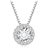 JewelryPalace Halo 1.2ct Moissanite Round Cut Pendant Necklace for Women, 14K White Yellow Rose Gold Plated 925 Sterling Silver Necklace for Her, Simulated Diamond Jewelry Sets 18 Inches Chain VVS D-F