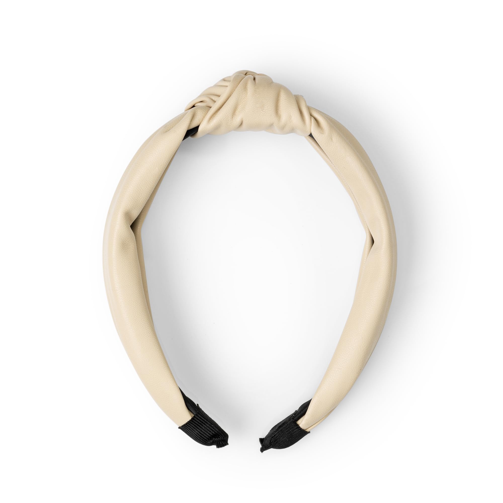 RAWR Knotted Headbands for Women – Cute PU Leather Top Knot Headband for Girls, Stylish Fashion for Everyday Wear, Comfortable Knotted Hair Bands in Brown, Hair Accessories for Women - Cream