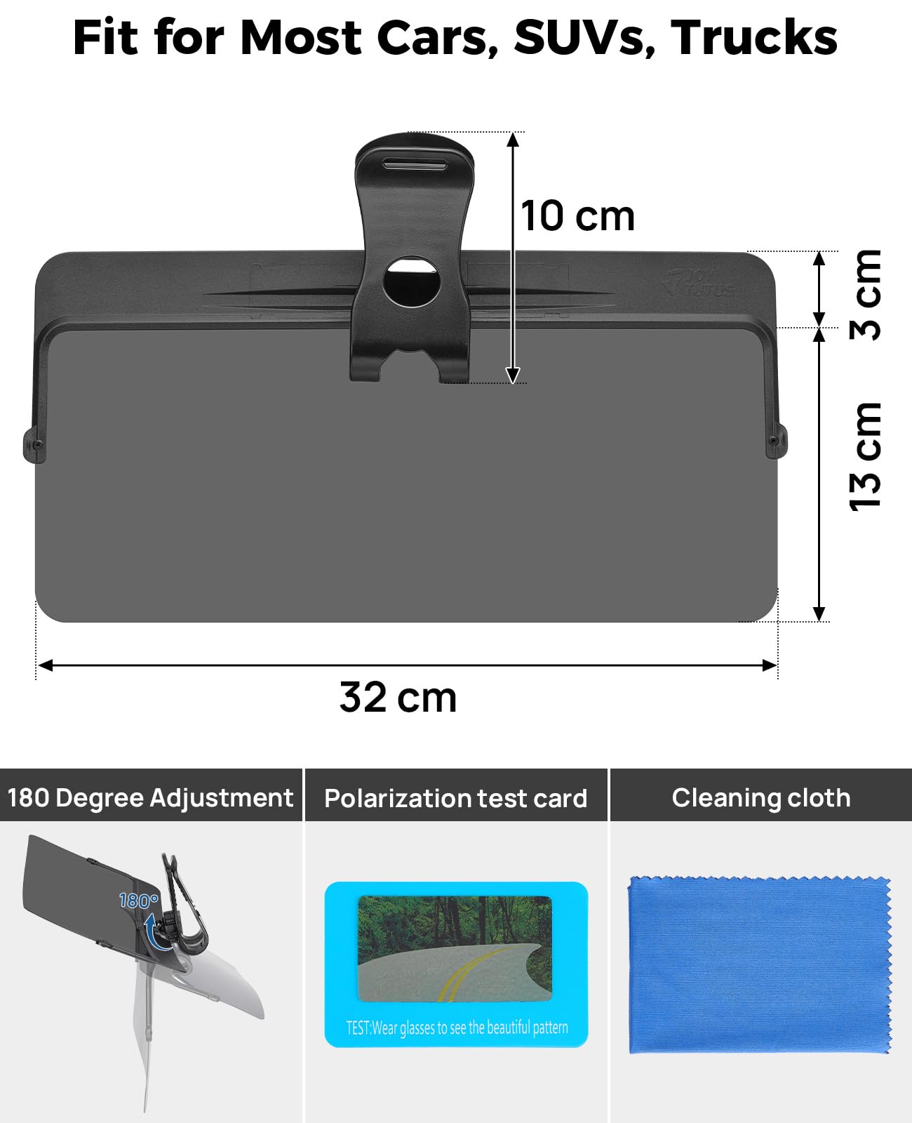 JOYTUTUS Sun Visor for Car, Universal Anti-Glare Polarized Sun Visor Extender Easy to Install, UV400 Visor Extension Protect from Glare/UV Ray/Stray Light, Safe Driving for Car