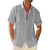 Runcati Mens Linen Shirt Guayabera Cuban Short Sleeve Button Down Cotton Summer Beach Hippie Shirts