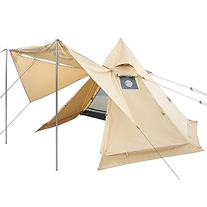 Gonex ワンポールテント TC テント 1人用 煙突穴付き 焚火可 キャノピー付 スカート付 ポリコットン