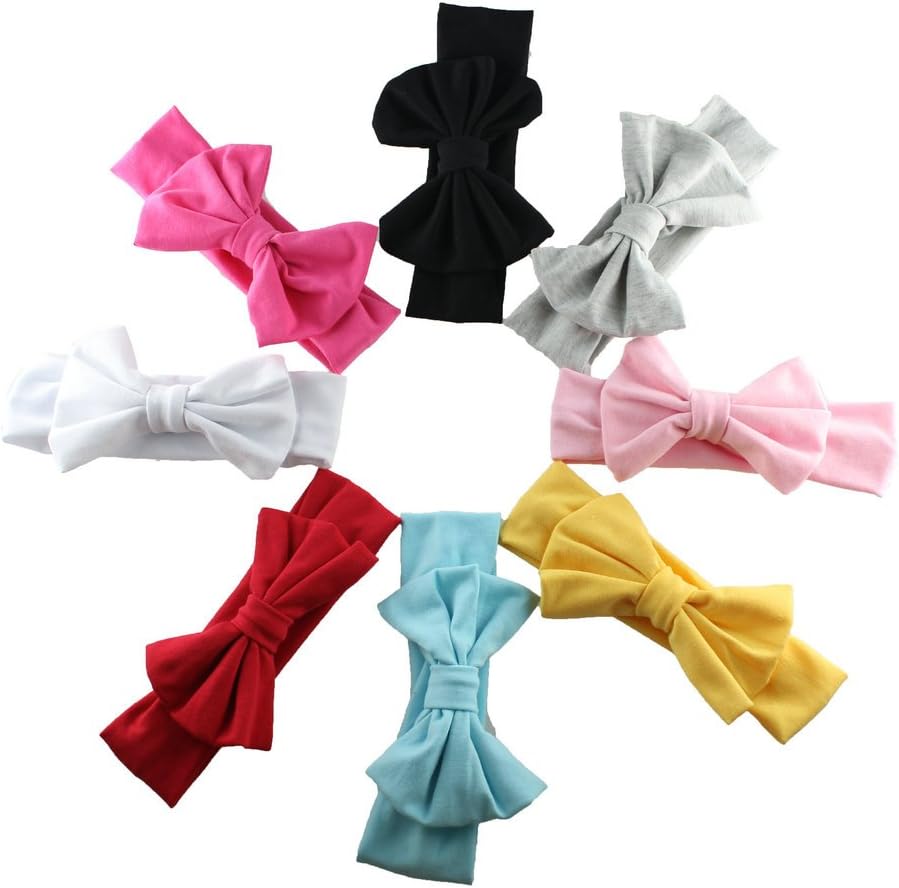 Baby Headband, HBF 8 PCS Soft Boutique Baby Girl Headband Elastic Adorable Bow Headband, 1, One size