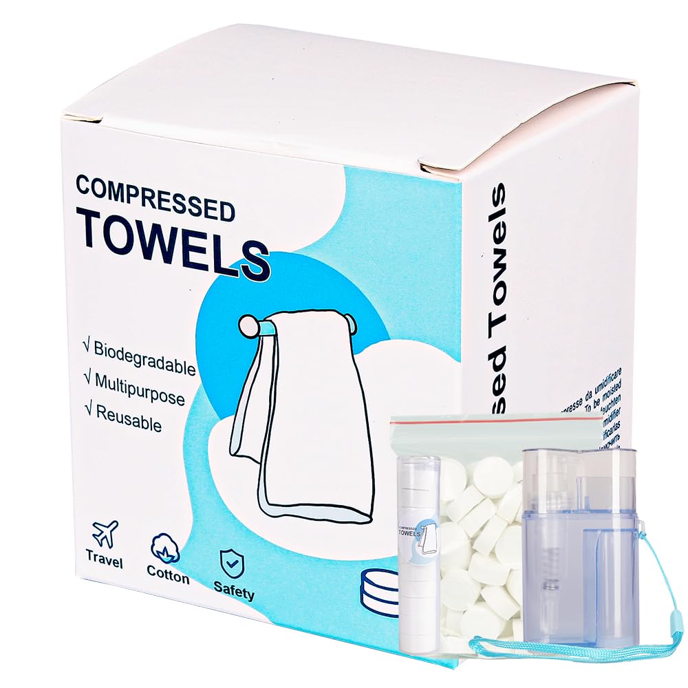 MuLing Compressed Towels, 90 PCS Magic Towel with Case and Dispenser, Portable Face Wipes for Travel, Home, Camping