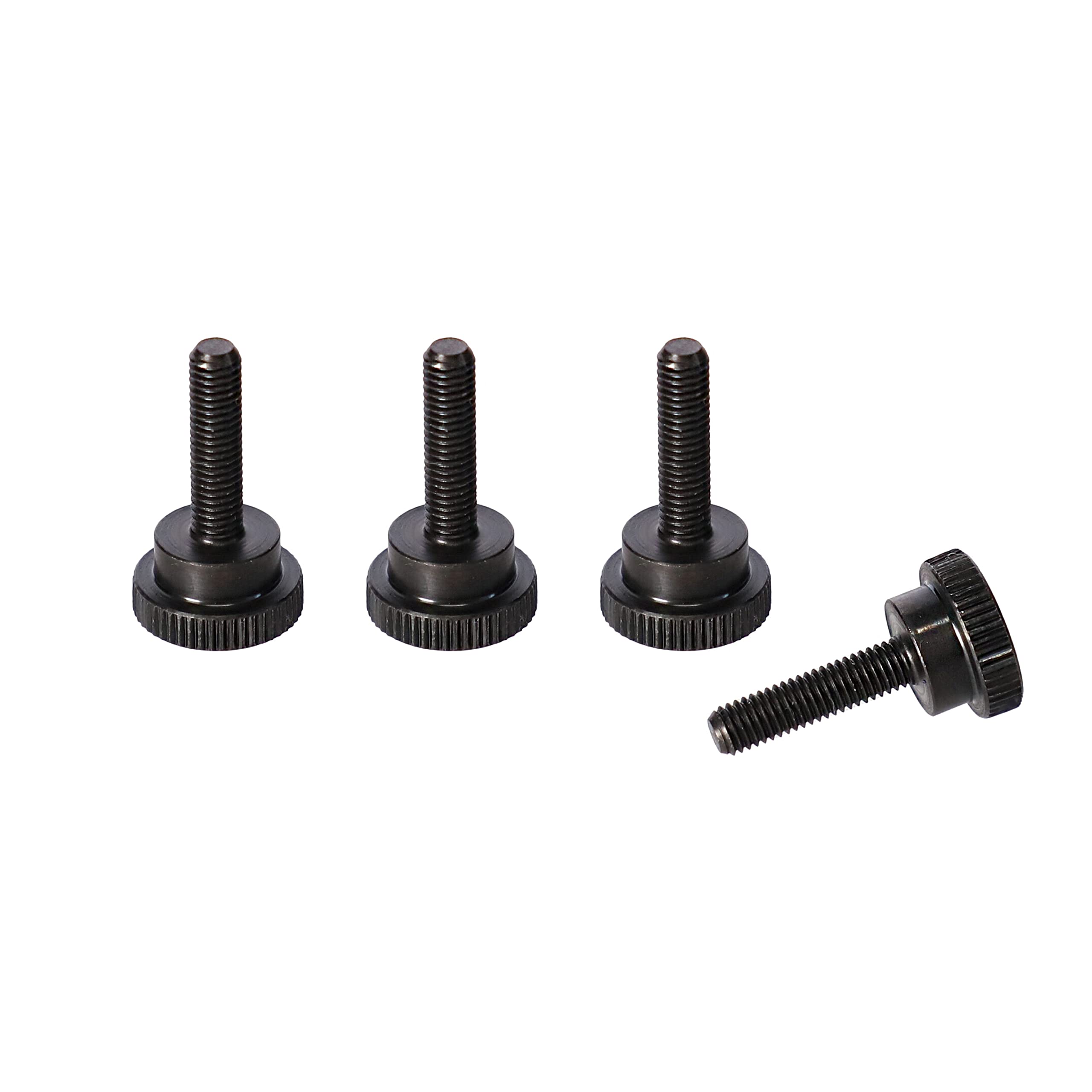 PrecisionGeek® M8 Knurled Screws – Ø16 mm Head – 20 mm Length (Black Oxide Steel · Flanged Head · Set of 4)