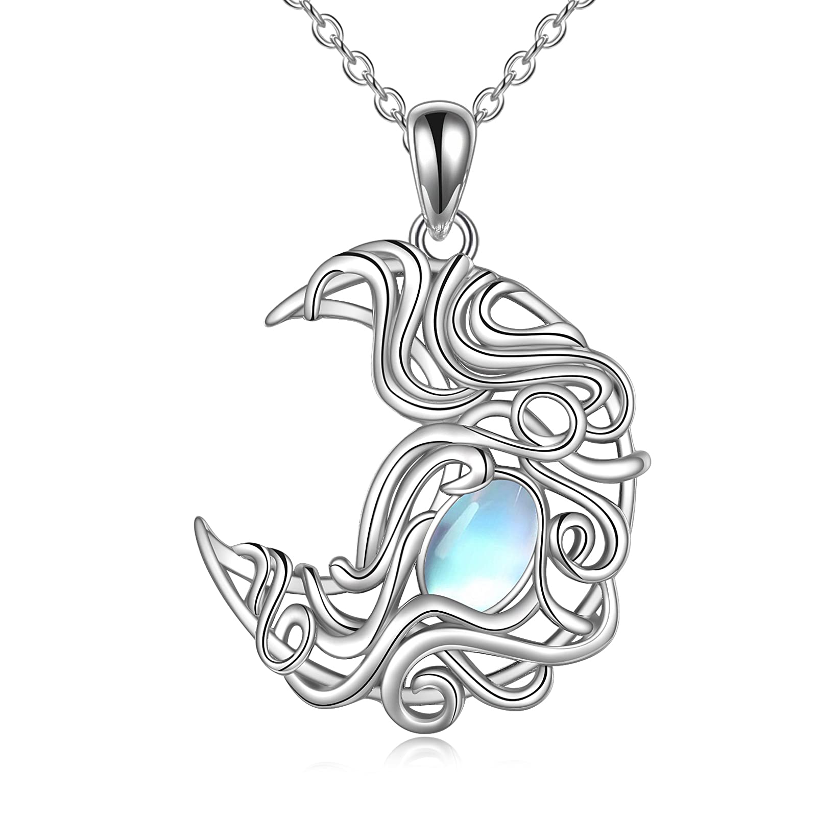 VONALA Crescent Moon Necklace For Women 925 Sterling Silver Retro Moonstone Necklace