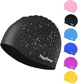 Nepfaivy Kids Swimming Cap Silicone Waterproof 6-14 Years Black