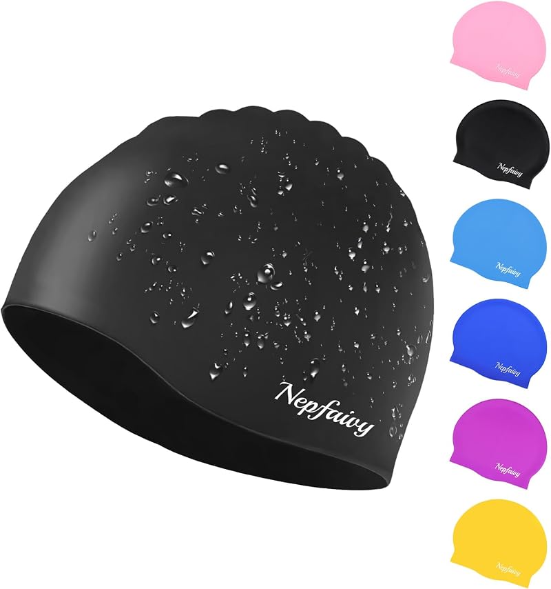 Nepfaivy Kids Swimming Cap Silicone Waterproof 6-14 Years Black