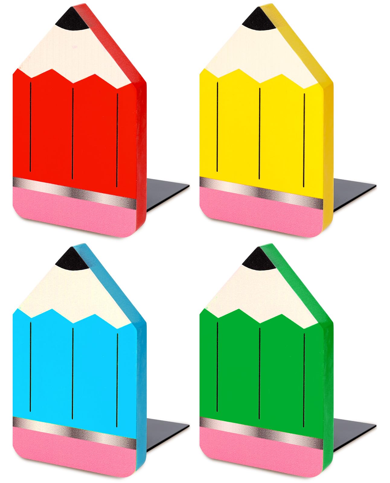 Photo 1 of FYSUIMU 4Pcs Back to School Wood Bookends Colorful Pencil Shape Wooden Book Stands Chic Non Skid Book Stoppers for Heavy Books Home School Office Library