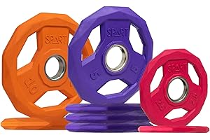 SPART Color Coded Weight Plate 2-Inch Rubber Coated Olympic Grip Plate for Barbell, Solid Cast Iron Weight Plates for Strength Training, Weightlifting, Crossfit, Home Gym, 2.5LB/5LB/10LB/25LB/35LB/45LB, Pair