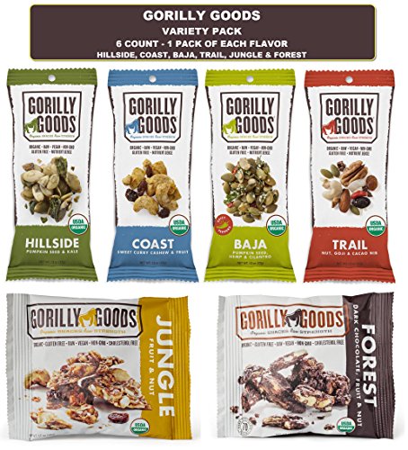 Gorilly Goods Paleo-Organic-Raw-Vegan Trail Mix Individual Snack Packs - VARIETY PACK: Hillside, Coast, Baja, Trail, Jungle & Forest (6 Count - 1 Pack of Each Flavor)