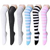 Striped Thigh High Socks - Christmas Over the Knee High Stockings for Women Teen Girls