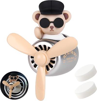 URAQT Bear Pilot Retro Air Freshener Vent Clip with 2 Fragrance Tablets Brown