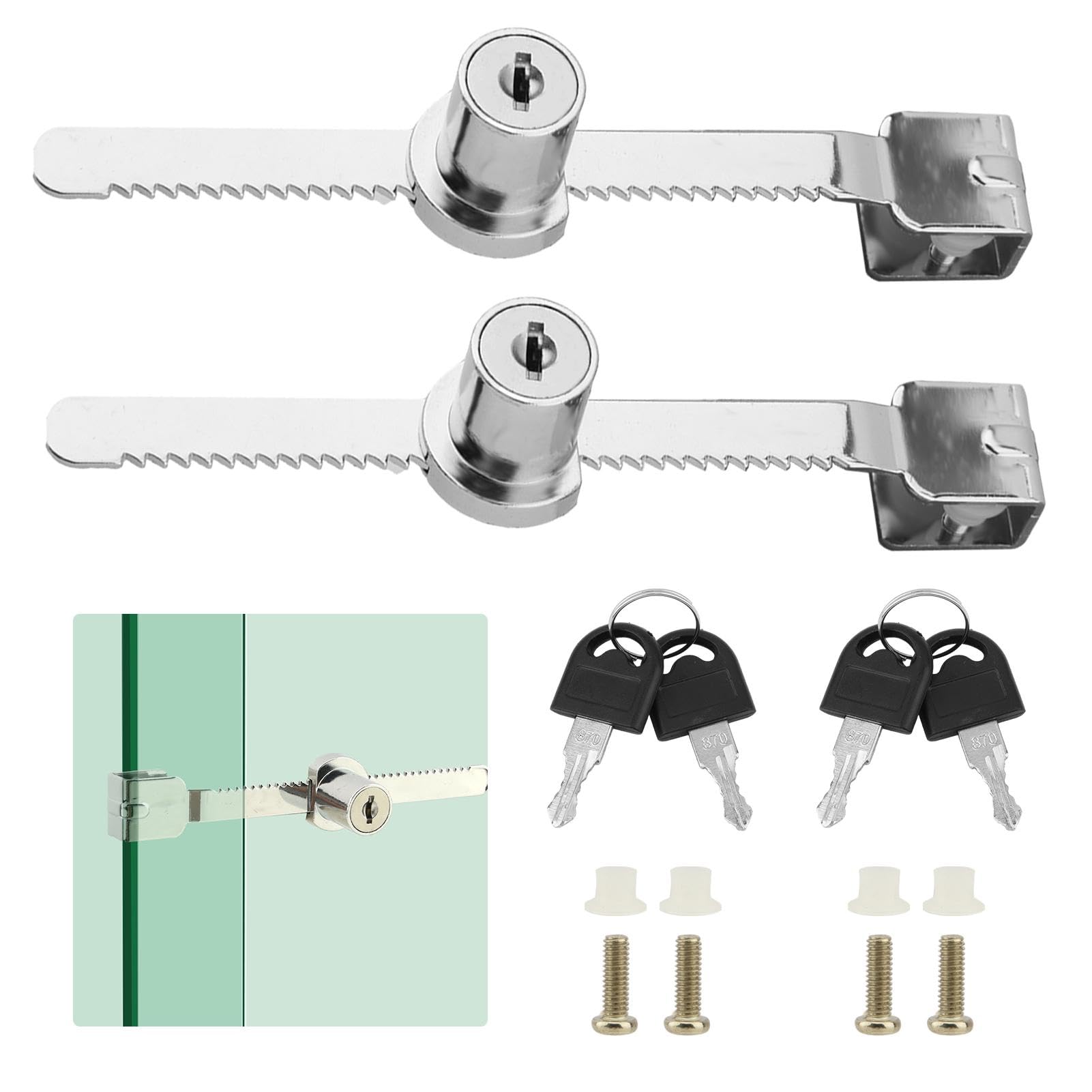Photo 1 of 2 Pack Sliding Glass Door with Key,Ratchet Lock with Chrome Finish,Display Case Locks Showcase Lock,Security Showcase Display Door Lock with Key,Cabinet Doors Lock,Keyed Alike