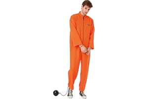 HAUNTLOOK Conniving Convict Men's Halloween Costume - Orange or White and Black Prisoner Jumpsuit