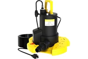 FIOCCO Automatic Pool Cover Pump - 1/4HP 3200GPH Submersible Water Pump with Check Valve, 3 Adapters and 29.5FT Extra Long Power Cord, Sump Pump Water Removal for Pool, Hot Tubs, Basement