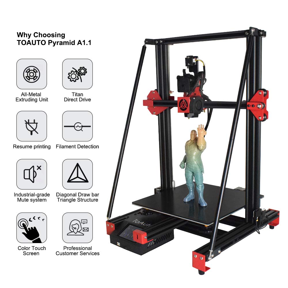 FDM 3D Printer Kit Pyramid A1.1 Titan Direct Drive, Silent Mainboard, Resume Printing, 3.5 inch LCD Touch Screen for Creative Artist, DIY Makers & School Use. Upgradable to BL Touch.