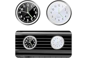 povtii 2 PCS Mini Round Shape Luminous Vehicle Dashboard Clock, Sturdy Clocks Watch with Self Adhesive Installation for Car Air Vent, Universal Interior Car Accessories (Black+White)