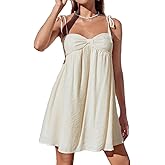 Fuimsul Women Sexy Tie Shoulder Cami Dress Casual Loose Sleeveless Backless Spaghetti Strap Ruched Layered Flowy Dress
