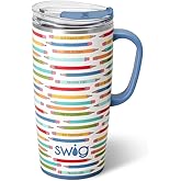 Swig Life 22oz Travel Mug, Insulated Tumbler with Handle and Lid, Cup Holder Friendly, Dishwasher Safe, Stainless Steel, Insulated Mug with Lid, Teacher Gifts for Women (Teacher Life)