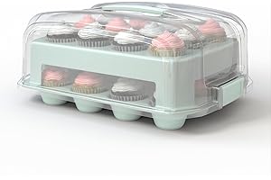 Cupcake Carrier, EXTRA TALL LID, Fashionable Green Cupcake Holder Carries 24 Standard-Size Cupcakes, Durable Muffin Traveler 