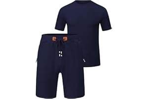 QPNGRP Men's Outfits Zipper Pocket Shorts and T-Shirt 2 Piece Set Sweatsuit