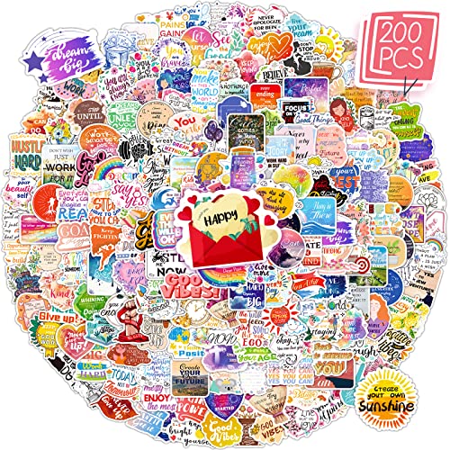 WAKEMOODEI 200Pcs Inspirational Stickers Packs, Motivational Quote & Affirmation Stickers for Teens, Adults, Students & Journaling, Scrapbooking, Laptop & Phone