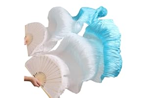 WJPUUS 1 Pair(Left+Right) Belly Dance Fan Artificial Silk Bamboo Fans,Colorful Dancing Fabric Fans,Long Folding Imitated Silk Fans,for Dancing Show Arts,Length 180cm Width 90cm.