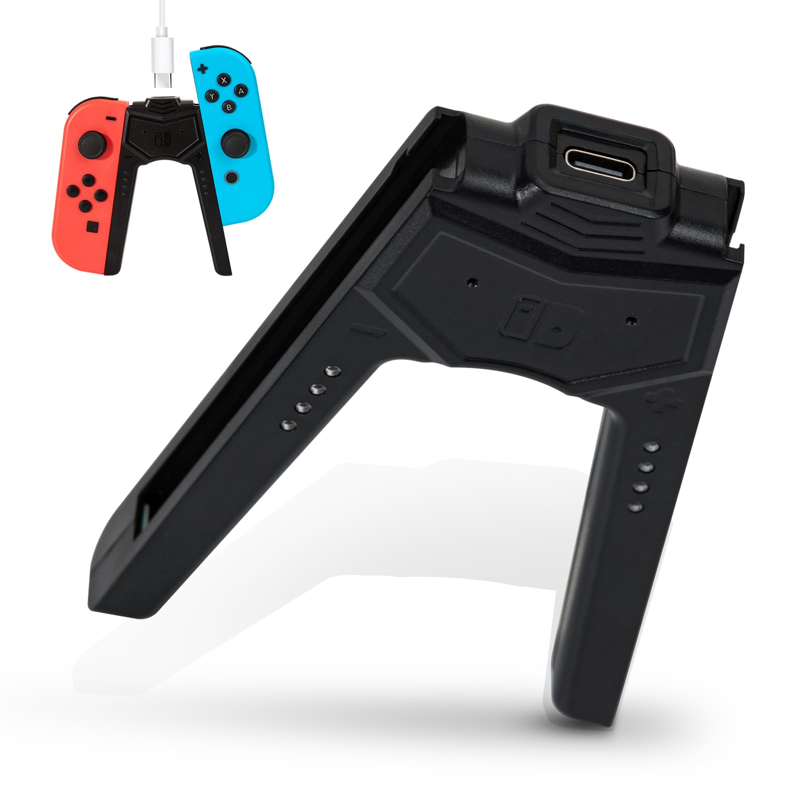 haotianchi Joy-Con Charging Grip 1PCS for Switch/OLED, 6.6ft USB-C Cable & Dual Charger - Play While Charging, Shaped Ergonomic Handle with | Black